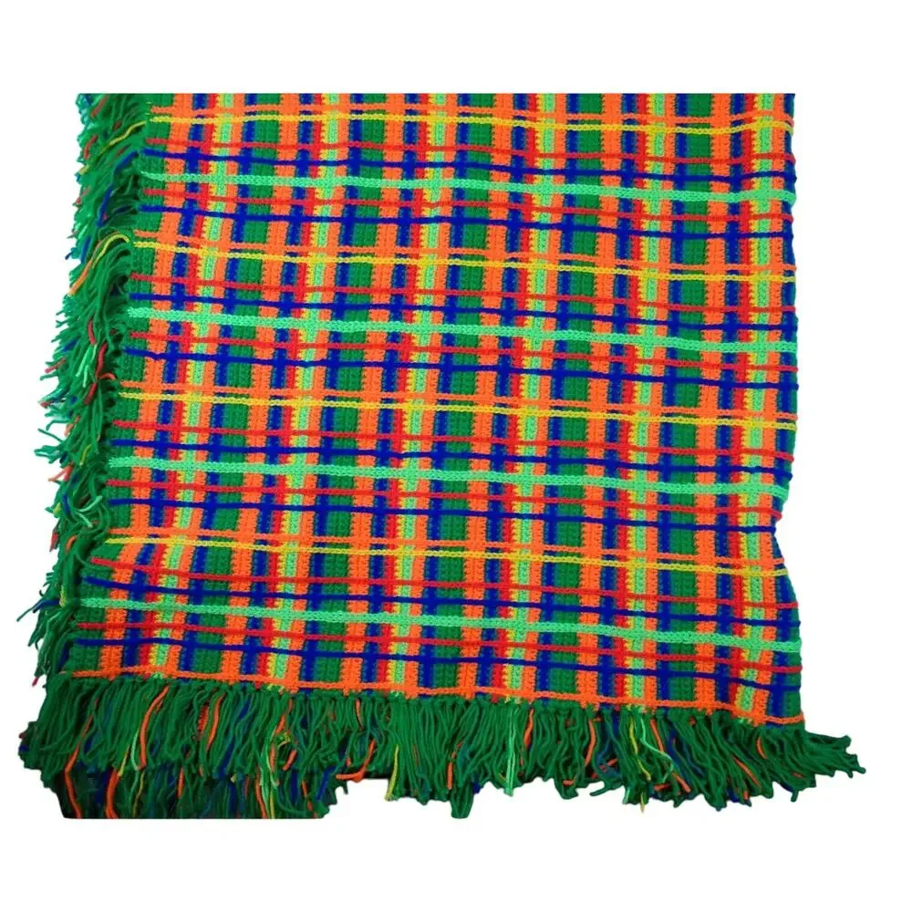 Crochet Knitted Throw‎ Blanket Handmade Granny Multicolour Boho 60 X 48”